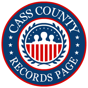 A round, red, white, and blue logo with the words 'Cass County Records Page' in relation to the state of North Dakota.
